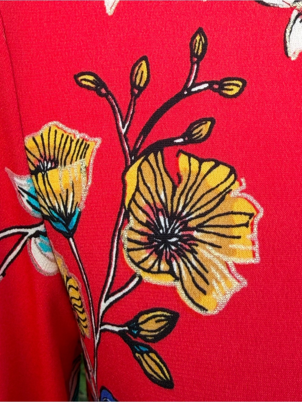 MSK Red Multicolor Floral Garden 3/4 Length Split Bell Sleeve Shift Dress ~ PM - Picture 8 of 9